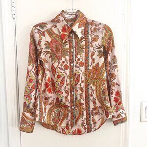Mango Paisley Print Button Down Blouse Size XXS